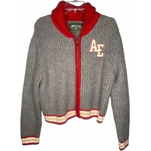 American Eagle women's Sweater full Zip Chunky Knit Y2k Raised Letter preppy Med